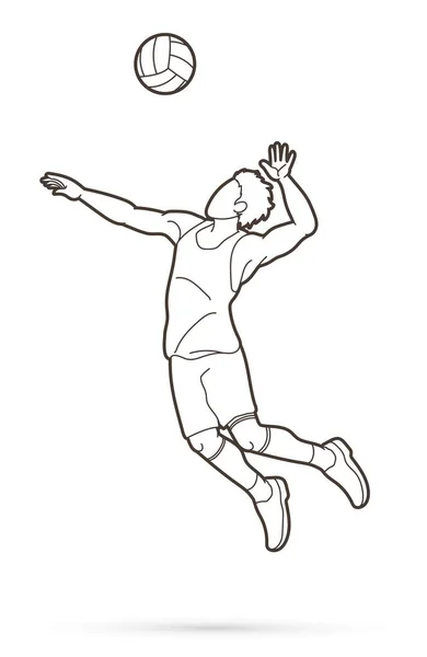Mann Volleyballspieler Springen Action Cartoon Grafik Vektor — Stockvektor