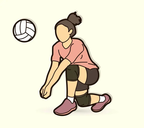 Mujer Voleibol Jugador Acción Dibujos Animados Vector Gráfico — Archivo Imágenes Vectoriales