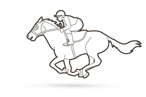 Jockey Équitation Cheval Dessin Animé Sport Vecteur Graphique — Image vectorielle