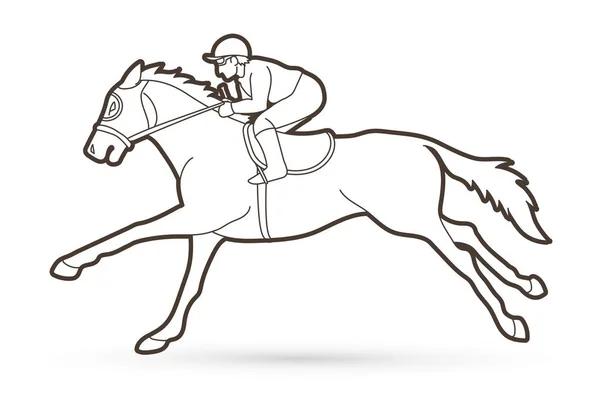 Jockey Paardrijden Paard Cartoon Sport Grafische Vector — Stockvector