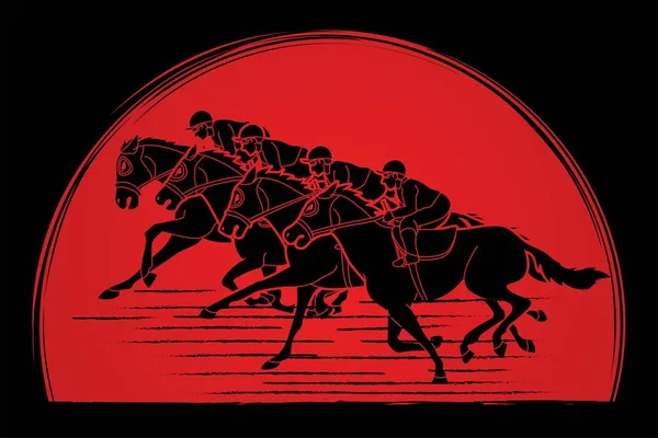 Groupe Jockeys Équitation Cheval Sport Compétition Dessin Animé Sport Vecteur — Image vectorielle