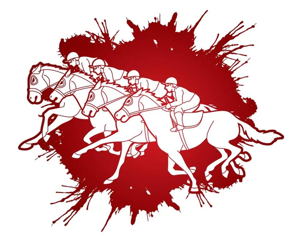 Grupo Jockeys Equitação Cavalo Esporte Competição Desenho Animado Esporte Gráfico — Vetor de Stock