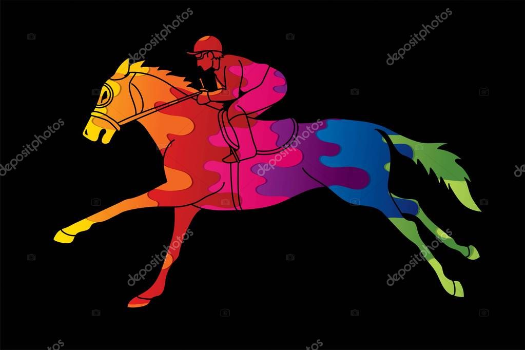 Jockey riding horse cartoon sport graphic vector