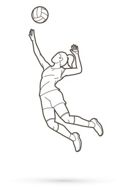 Kadın voleybol oyuncu Aksiyon karikatür grafik vektör