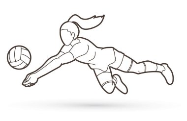 Kadın voleybol oyuncu Aksiyon karikatür grafik vektör