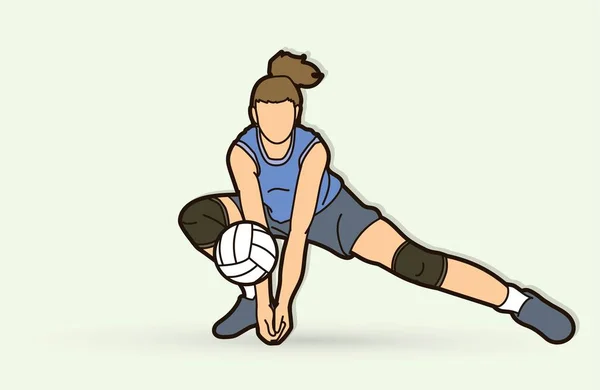 Mulher Jogador Voleibol Ação Cartoon Vector Gráfico —  Vetores de Stock