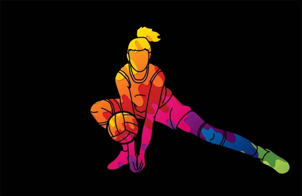 女性バレーボール選手アクション漫画グラフィックベクトル — ストックベクタ