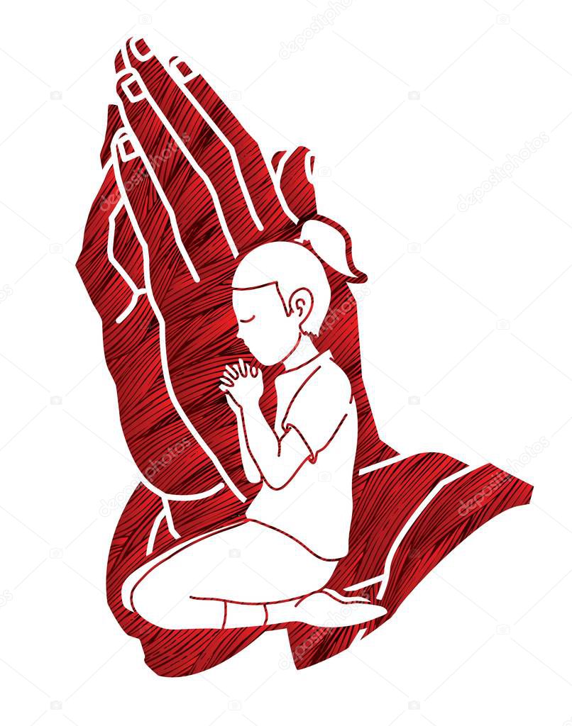 A Child praying to God ,A Little Girl Prayer cartoon graphic vector