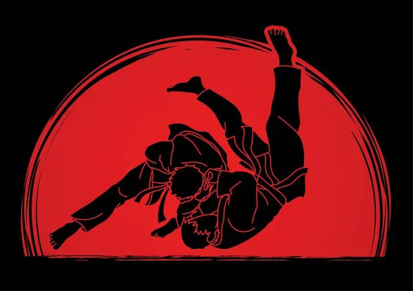 Judo Spor Eylem Karikatür Grafik Vektör — Stok Vektör