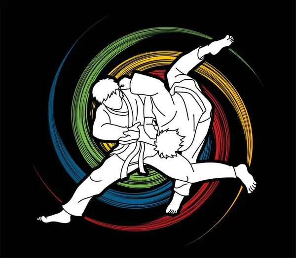 Judo Deporte Acción Dibujos Animados Vector Gráfico — Vector de stock