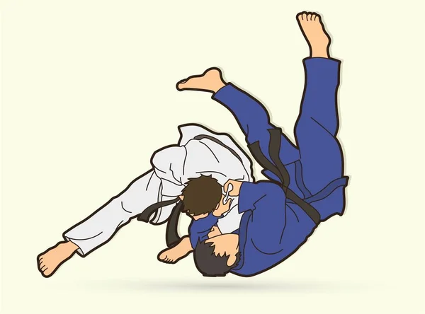 Judo Sport Action Cartoon Grafik Vektor — Stockvektor