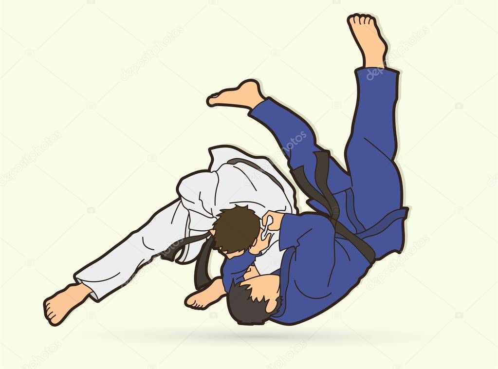 Judo sport action cartoon graphic vector