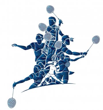 Badminton oyuncu eylem karikatür grafik vektör 