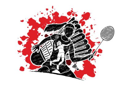 Badminton oyuncu eylem karikatür grafik vektör 