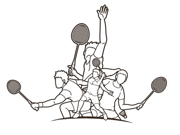 Badminton Speler Actie Cartoon Grafische Vector — Stockvector