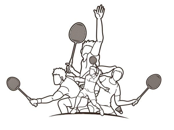 Badminton player action cartoon graphic vector