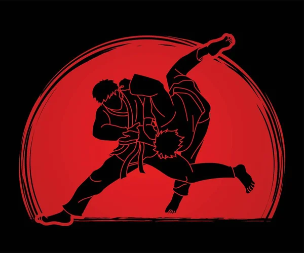 Judo Deporte Acción Dibujos Animados Vector Gráfico — Archivo Imágenes Vectoriales