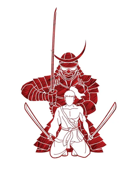 Samurai Warriors Swords Action Cartoon Graphic Vector — Stock Vector