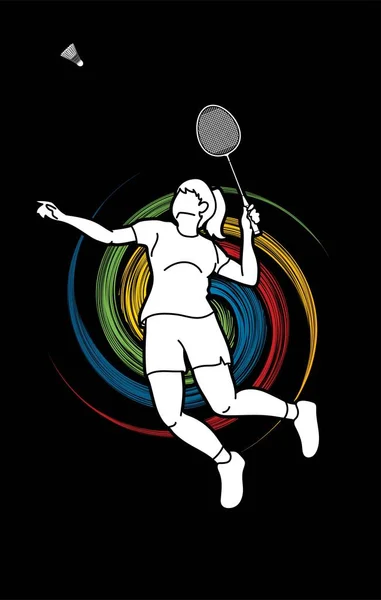 Jugador Bádminton Acción Deporte Acción Dibujos Animados Vector Gráfico — Vector de stock