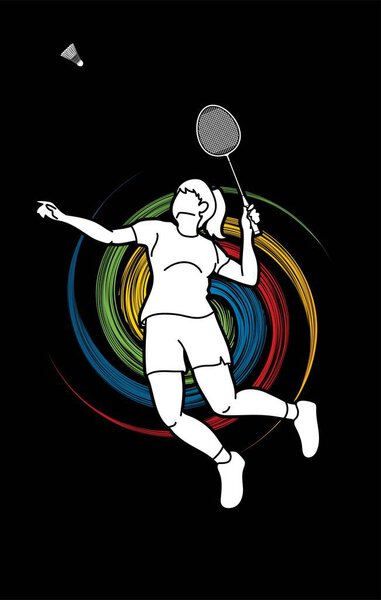 Badminton player action, Sport action cartoon graphic vector.