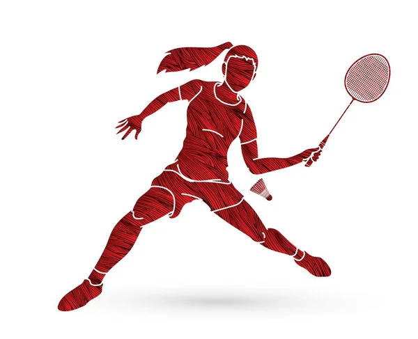 Badminton Joueur Action Sport Action Dessin Animé Vecteur Graphique — Image vectorielle