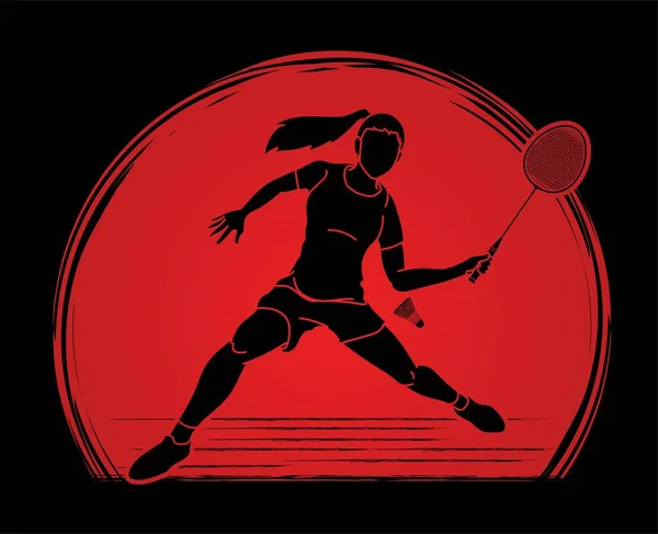 バドミントン選手アクション スポーツアクション漫画グラフィックベクトル — ストックベクタ