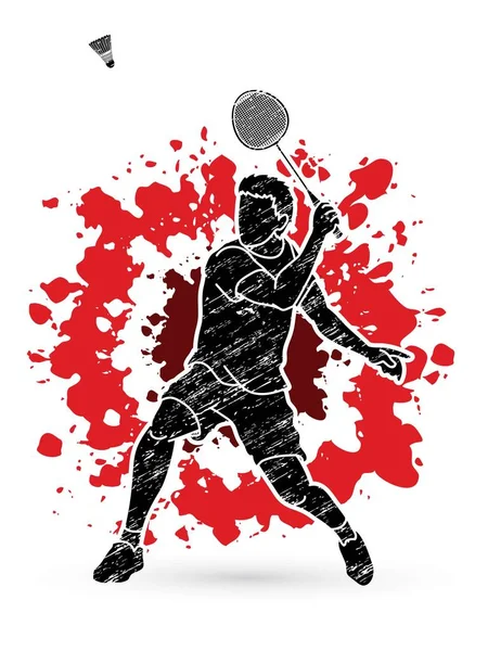 Jugador Bádminton Acción Vector Gráfico Dibujos Animados — Vector de stock