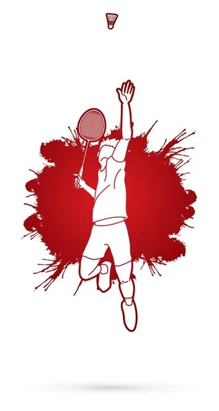 Badminton Speler Actie Cartoon Grafische Vector — Stockvector