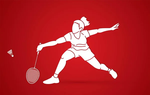 羽毛球运动员动作卡通图形矢量 — 图库矢量图片