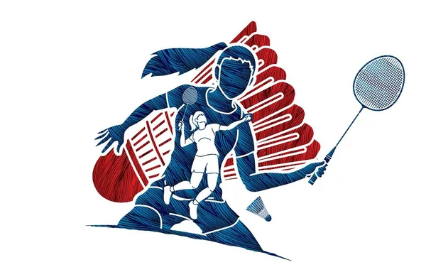 Badminton Speler Actie Cartoon Grafische Vector — Stockvector