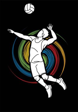 Voleybolcu eylem karikatür grafik vektör.