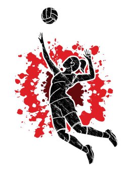 Voleybolcu eylem karikatür grafik vektör.