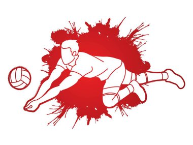 Voleybolcu eylem karikatür grafik vektör.