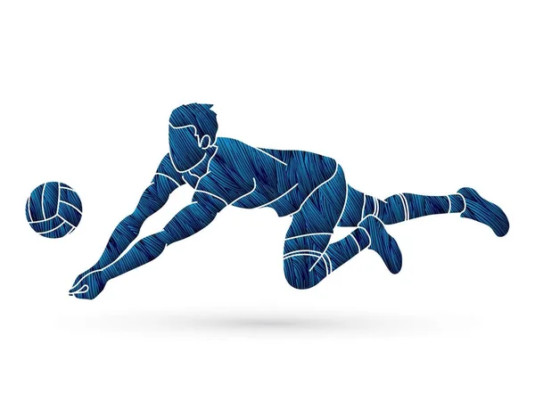 Volleyball Joueur Action Dessin Animé Vecteur Graphique — Image vectorielle