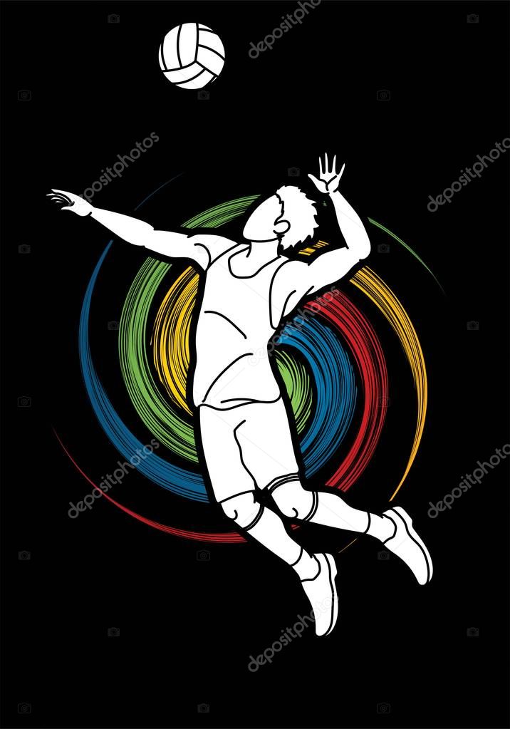 Volleyball player action cartoon graphic vector.