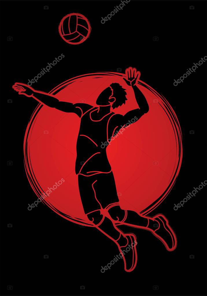 Volleyball player action cartoon graphic vector.