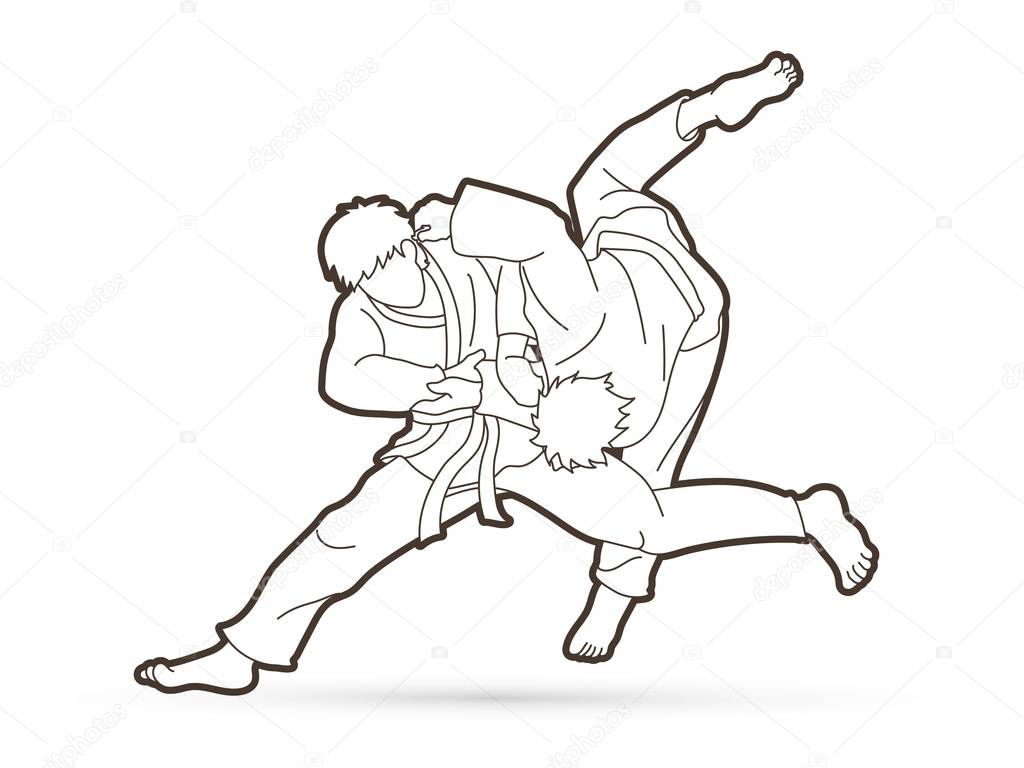 Judo action cartoon graphic vector