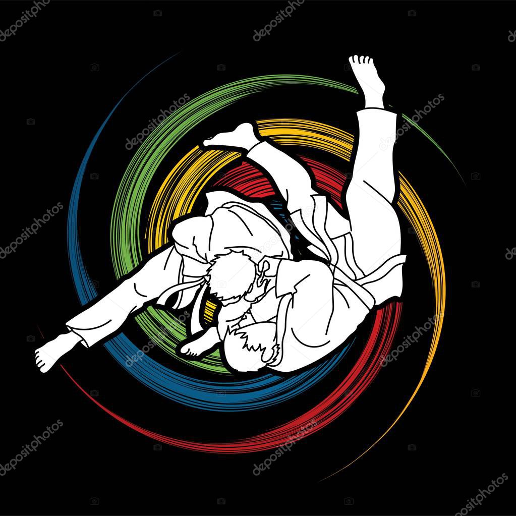 Judo action cartoon graphic vector