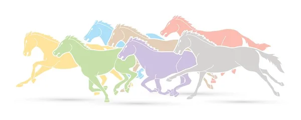 Group Horses Running Cartoon Graphic Vector — Stock Vector