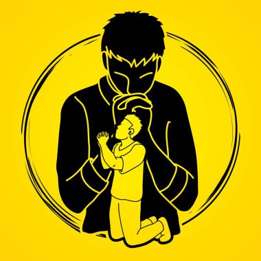 Bir adam dua karikatür grafik vektör.