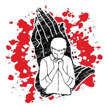 Bir adam dua karikatür grafik vektör.