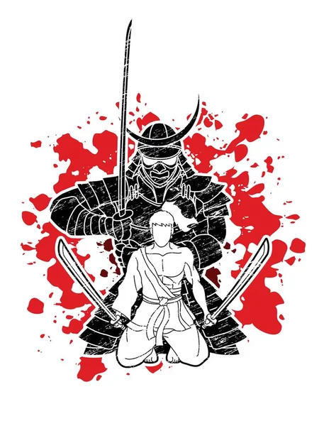 Samurai Composizione Con Spade Fumetto Vettore Grafico — Vettoriale Stock