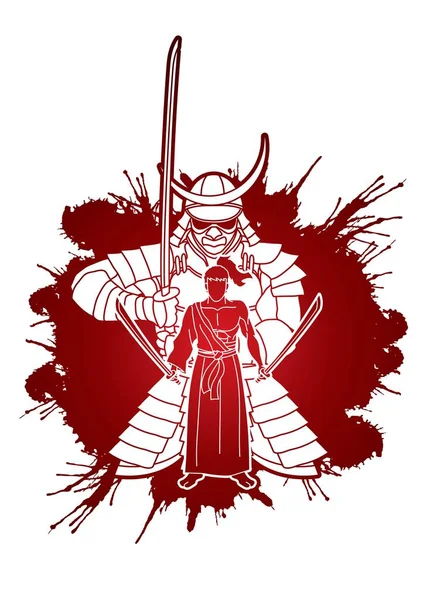 Samurai Composición Con Espadas Vector Gráfico Dibujos Animados — Vector de stock