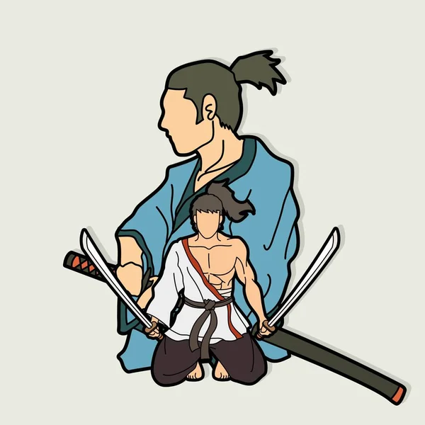 Samurajové Složení Meči Kreslené Grafiky — Stockový vektor