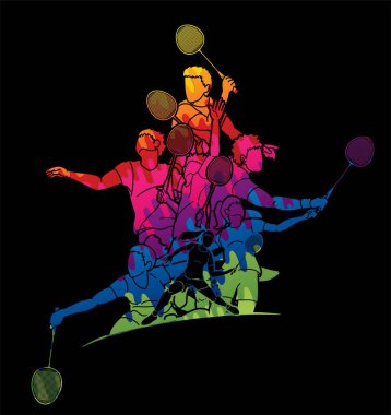 Badminton oyuncu eylem karikatür grafik vektör.