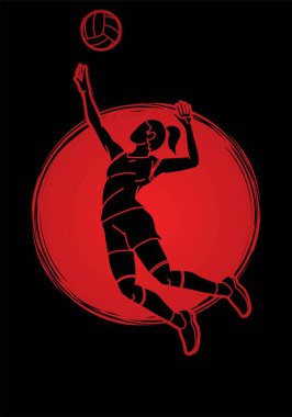 Kadın voleybol oyuncu Aksiyon karikatür grafik vektör