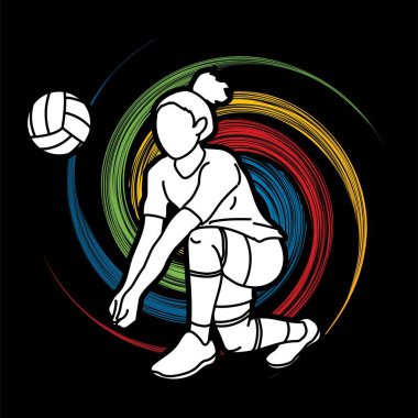 Kadın voleybol oyuncu Aksiyon karikatür grafik vektör