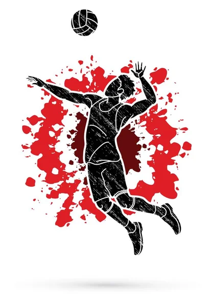 Hombre Voleibol Jugador Acción Dibujos Animados Vector Gráfico — Archivo Imágenes Vectoriales