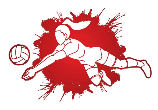Joueuse Volley Ball Action Dessin Animé Vecteur Graphique — Image vectorielle