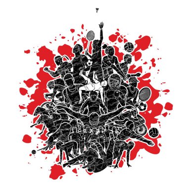 Spor oyuncular, farklı spor, spor Mix eylem karikatür grafik vektör.